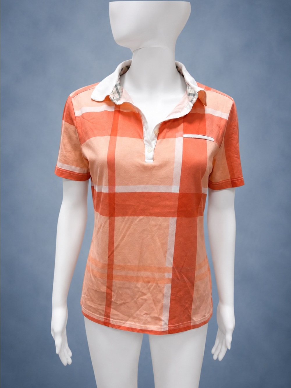 Barbour Women’s Dress Tartan Polo Shirt Orange Coral Plaid Size S**